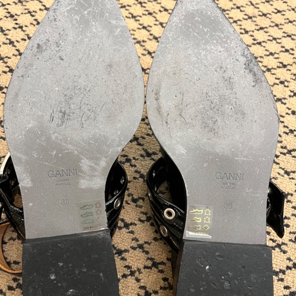 Ganni Black Patent Leather Flats with Silver Buckles - Picture 9 of 11